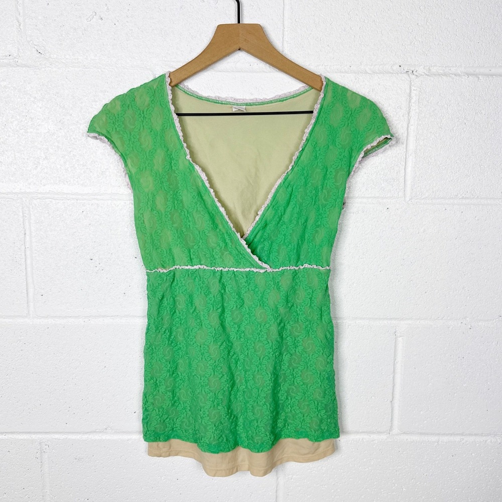 Vintage‎ Y2K Only Hearts NYC Green Babydoll Top Lace Mesh Nylon Size M